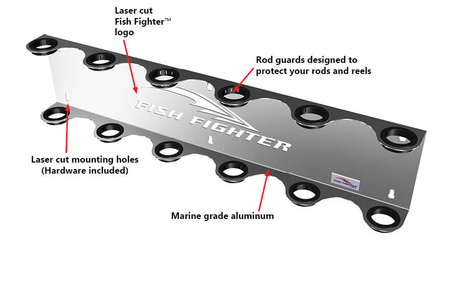 Offshore Fishing Rod Holder | Wall Mounted Fishing Pole Rack | Holds 6 Fishing Rods