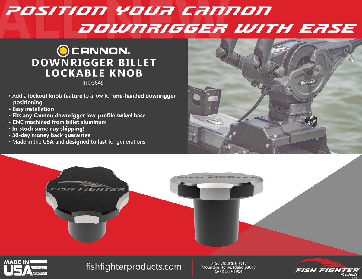 Ffp Cannon Downrigger Billet Lockable Knob Features And Benefits Flyer With 8.5x11 Ff0104 1